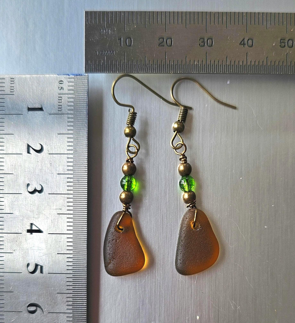 Handmade Amber Sea Glass Dangle Earrings
