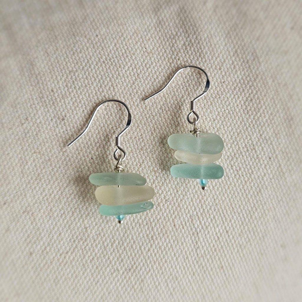Sterling Silver Aqua & Clear Sea Glass Earrings