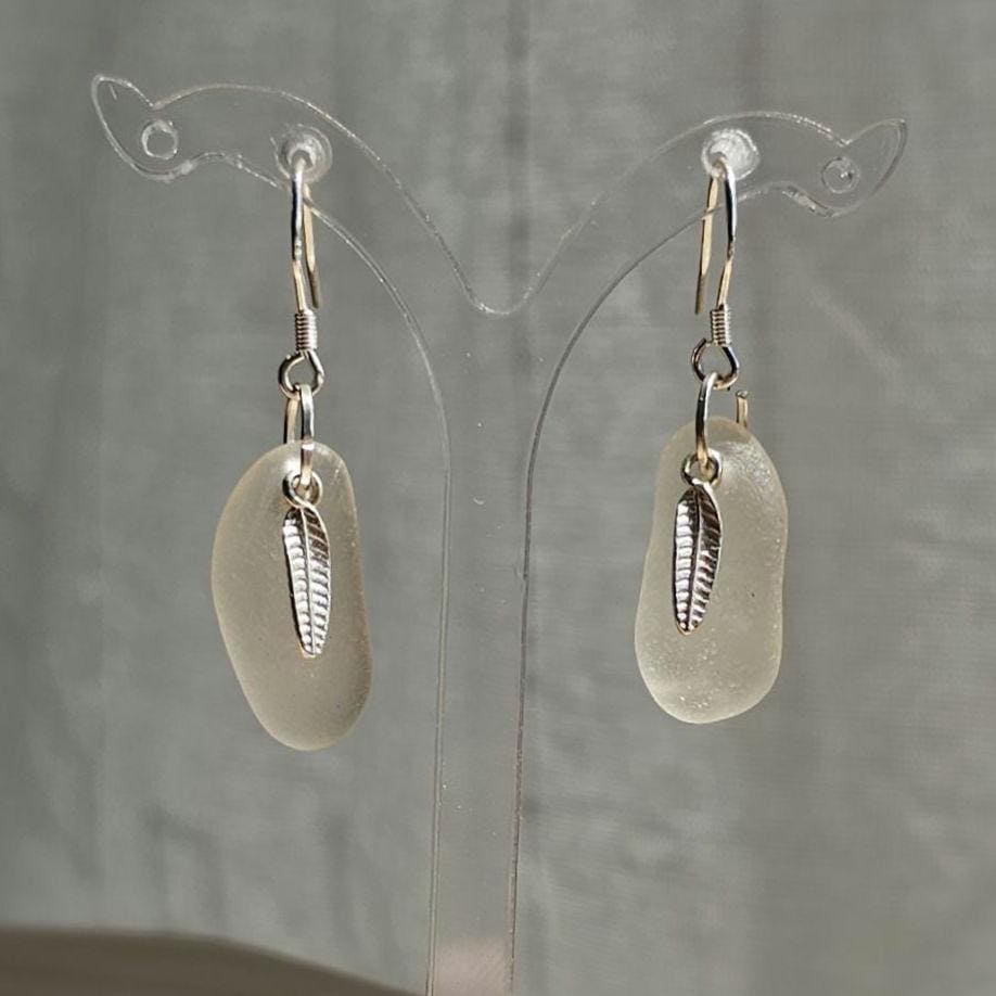 Sterling Silver Frosted White Sea Glass Earrings