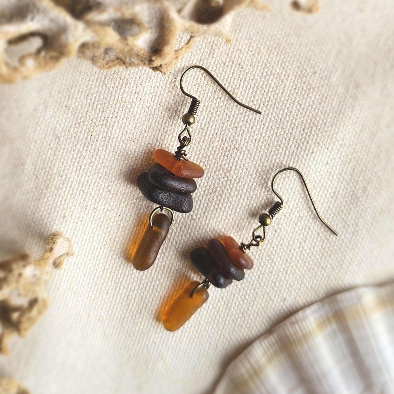 Handmade Ombre Amber Sea Glass Dangle Earrings