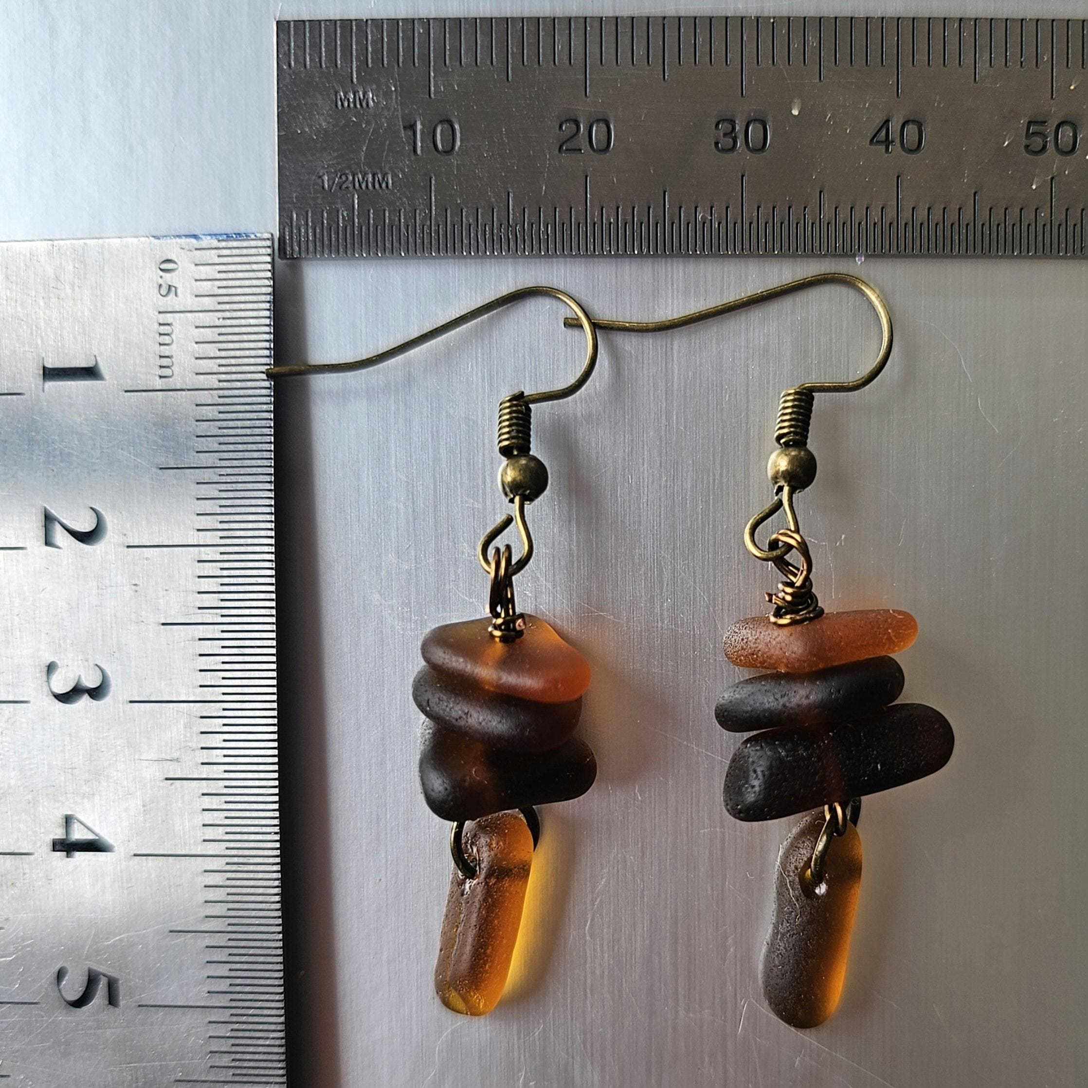 Handmade Ombre Amber Sea Glass Dangle Earrings