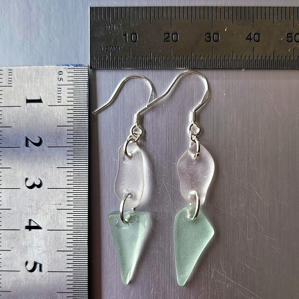 Sterling Silver Pale Pink & Seafoam Aqua Sea Glass Earrings