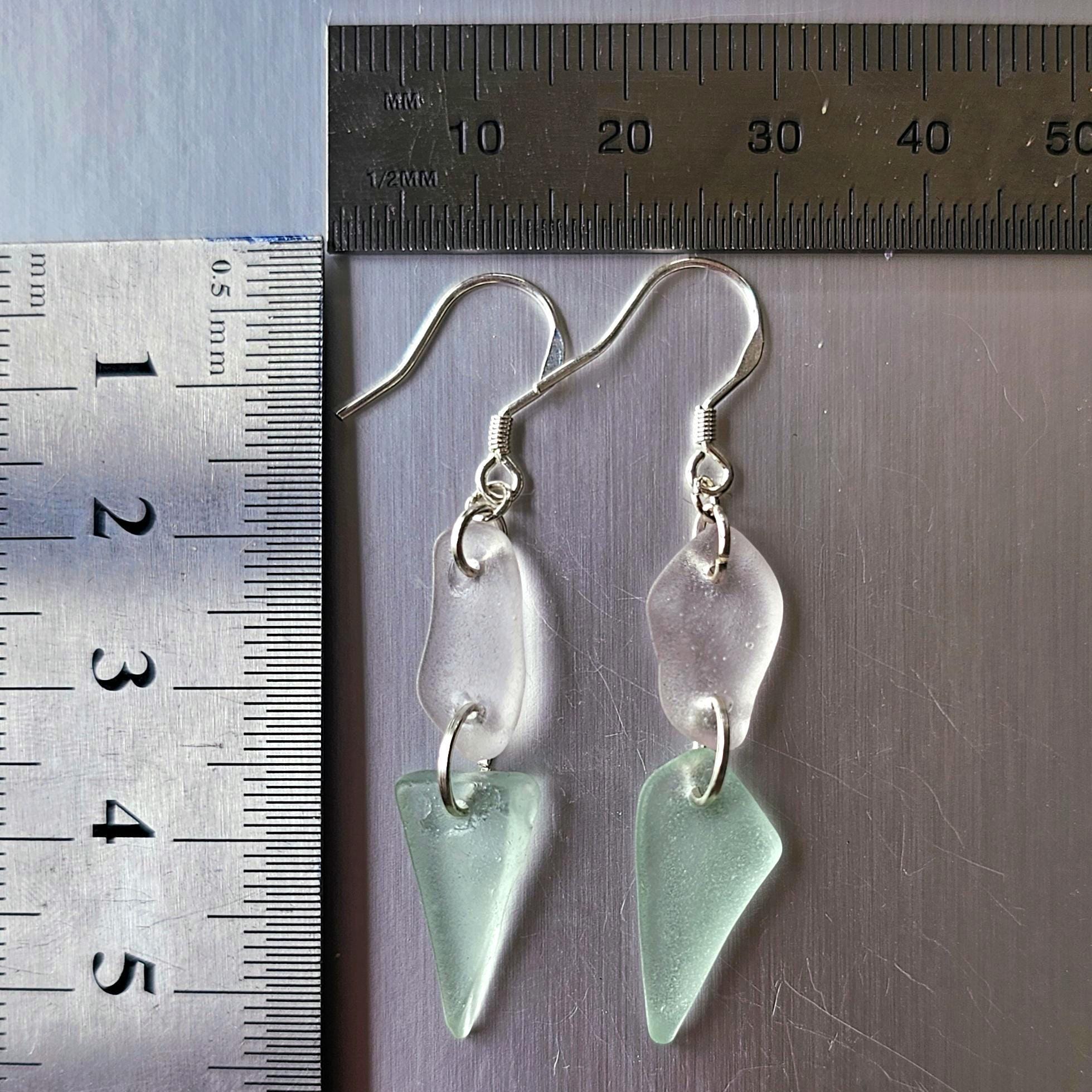 Sterling Silver Pale Pink & Seafoam Aqua Sea Glass Earrings