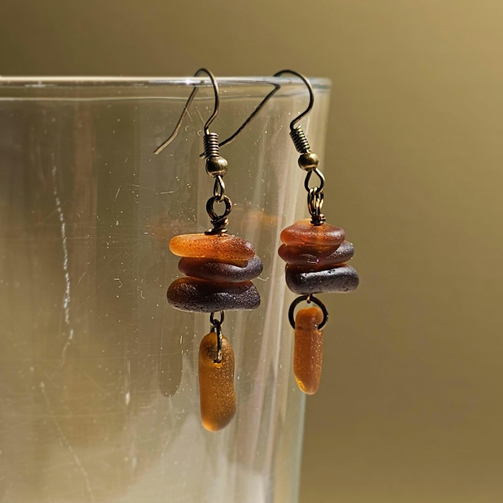 Handmade Ombre Amber Sea Glass Dangle Earrings