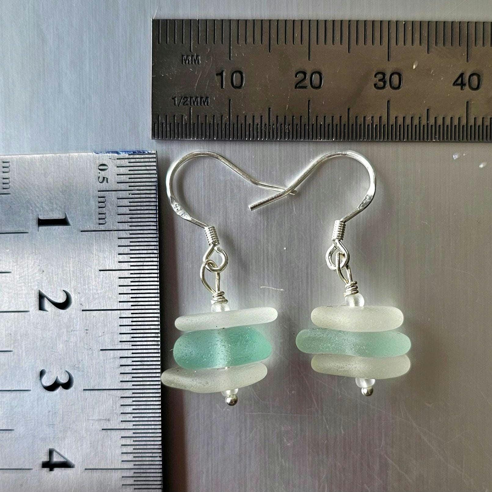 Sterling Silver Aqua Seafoam & Clear Sea Glass Earrings