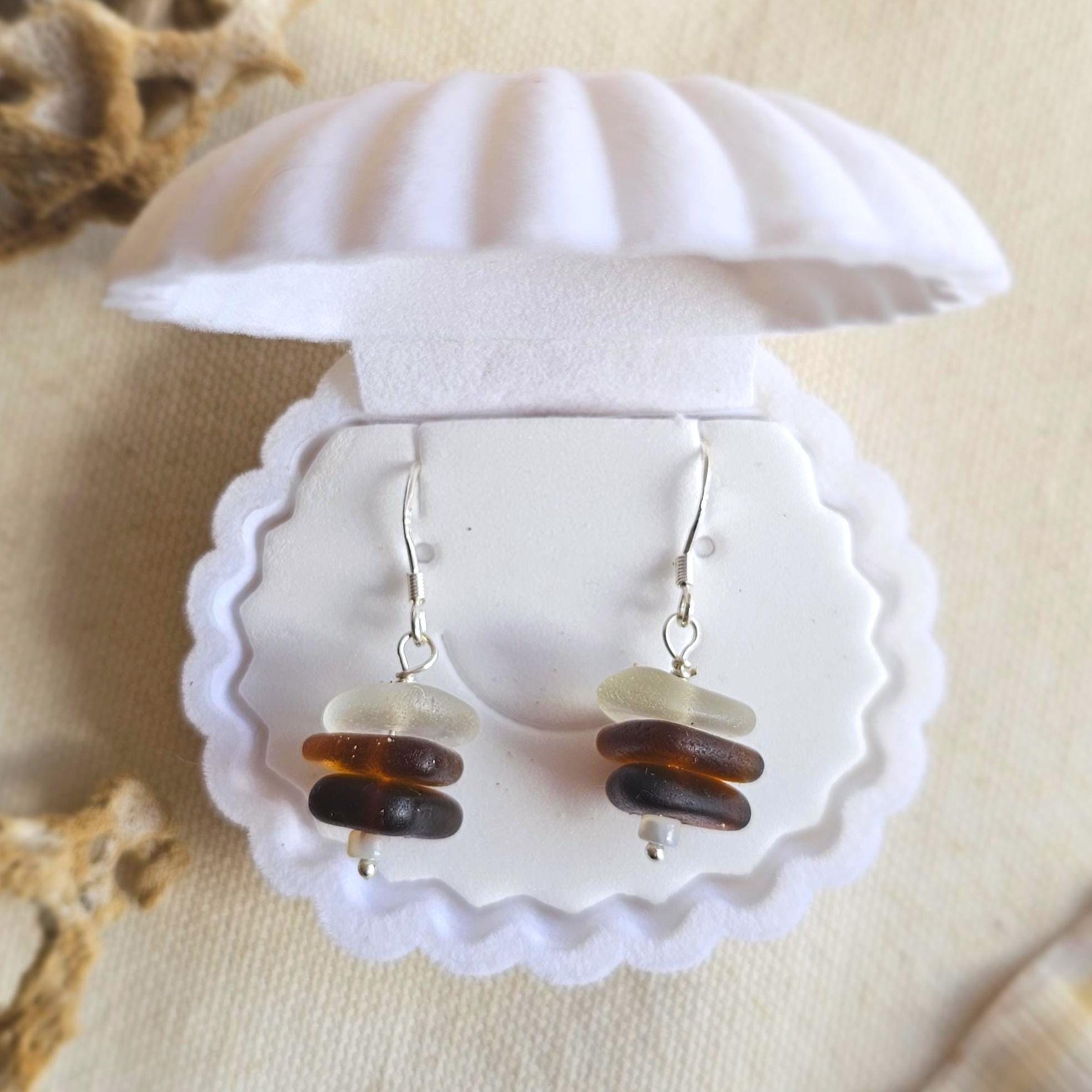 Sterling Silver Amber Ombre Sea Glass Drop Earrings