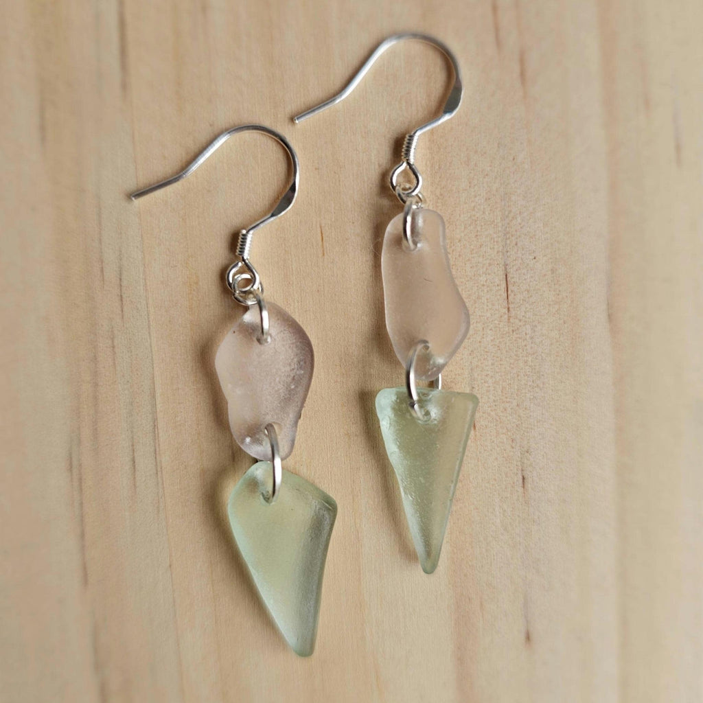 Sterling Silver Pale Pink & Seafoam Aqua Sea Glass Earrings