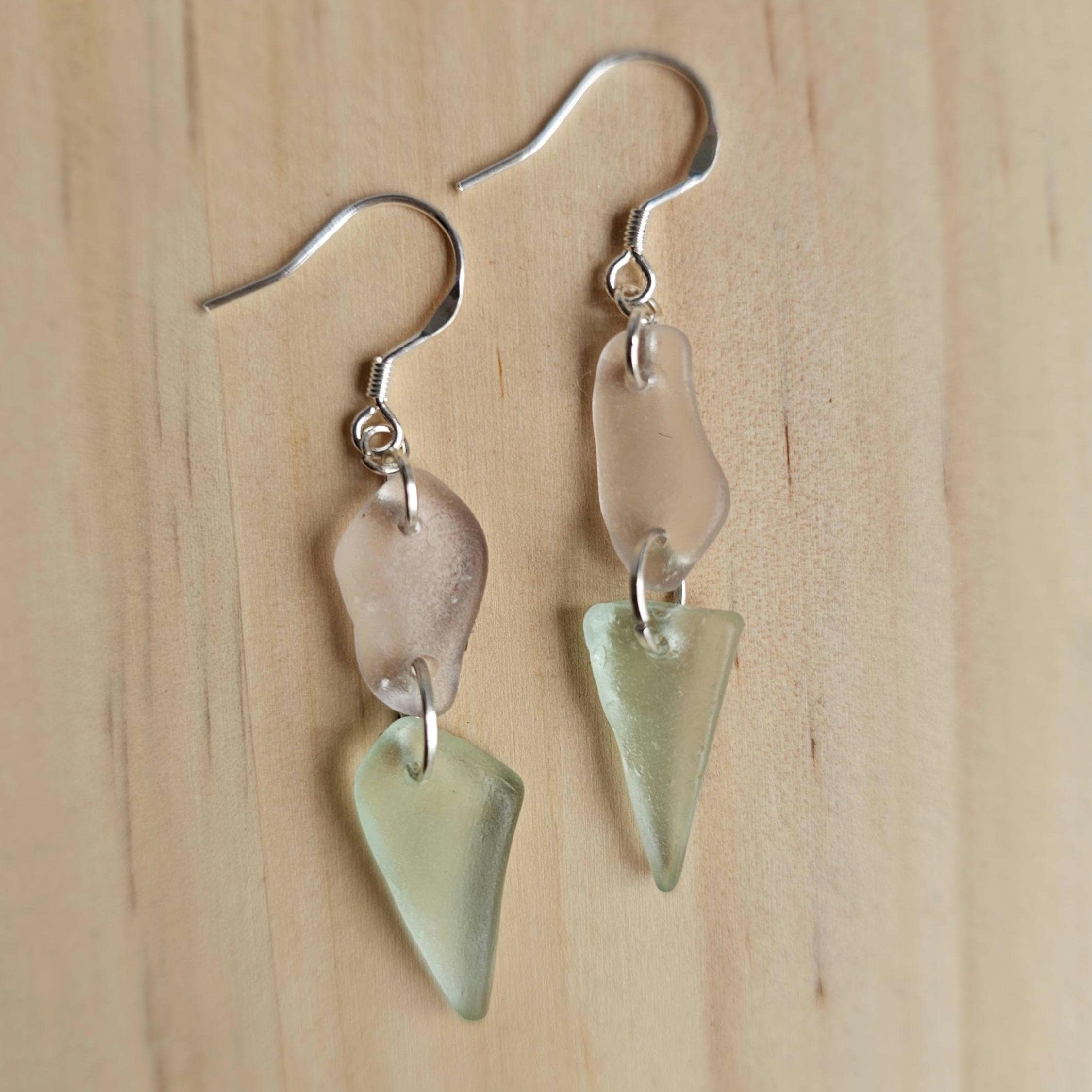Sterling Silver Pale Pink & Seafoam Aqua Sea Glass Earrings