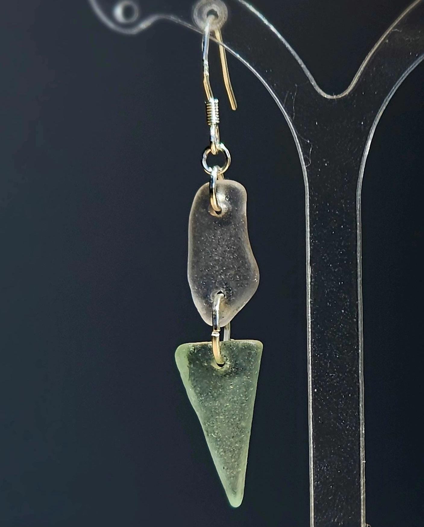 Sterling Silver Pale Pink & Seafoam Aqua Sea Glass Earrings