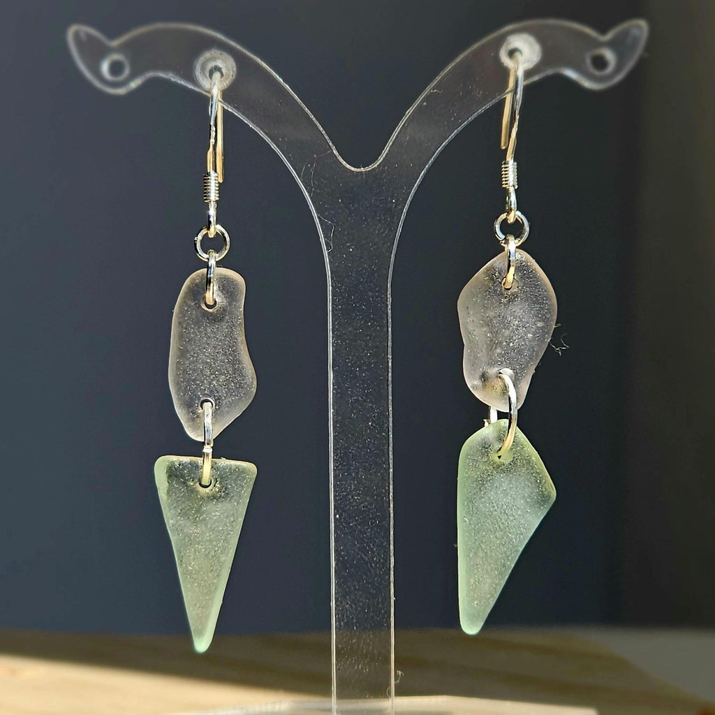 Sterling Silver Pale Pink & Seafoam Aqua Sea Glass Earrings