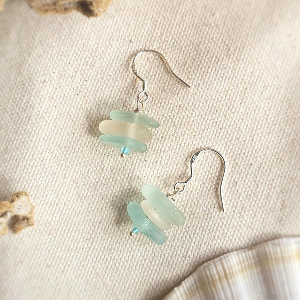 Sterling Silver Aqua & Clear Sea Glass Earrings