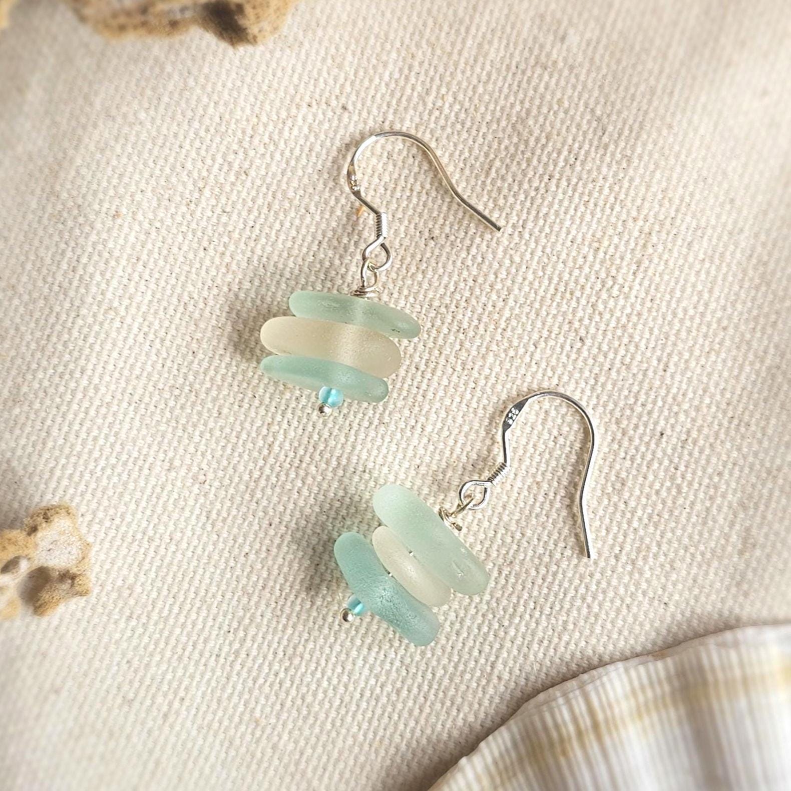 Sterling Silver Aqua & Clear Sea Glass Earrings