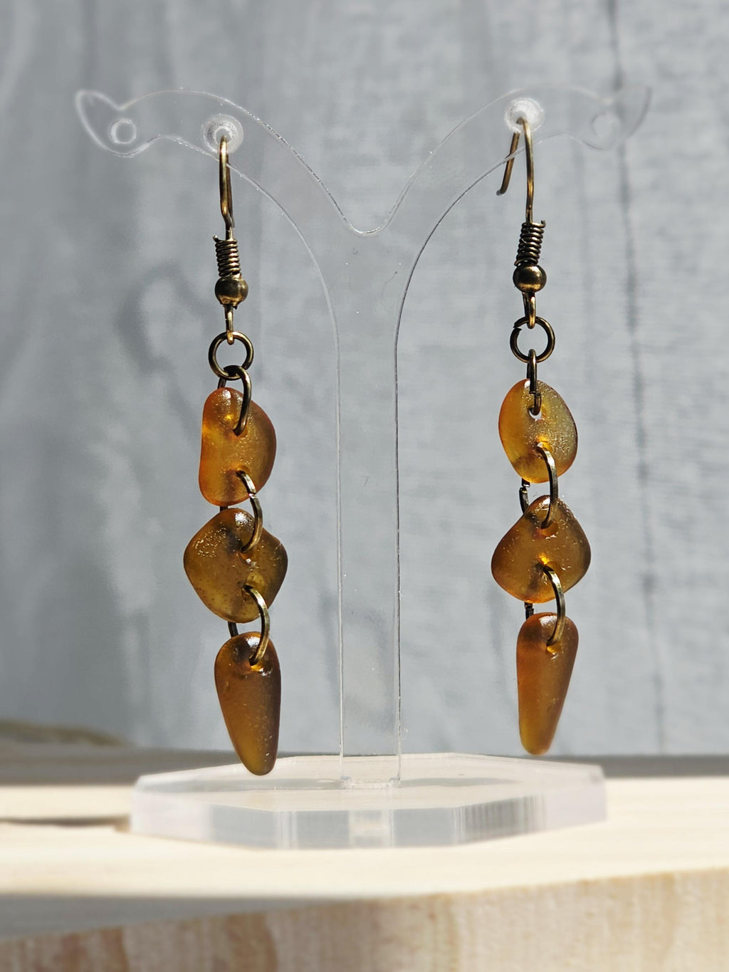 Handmade Amber Sea Glass Earrings – Genuine Beach Glass