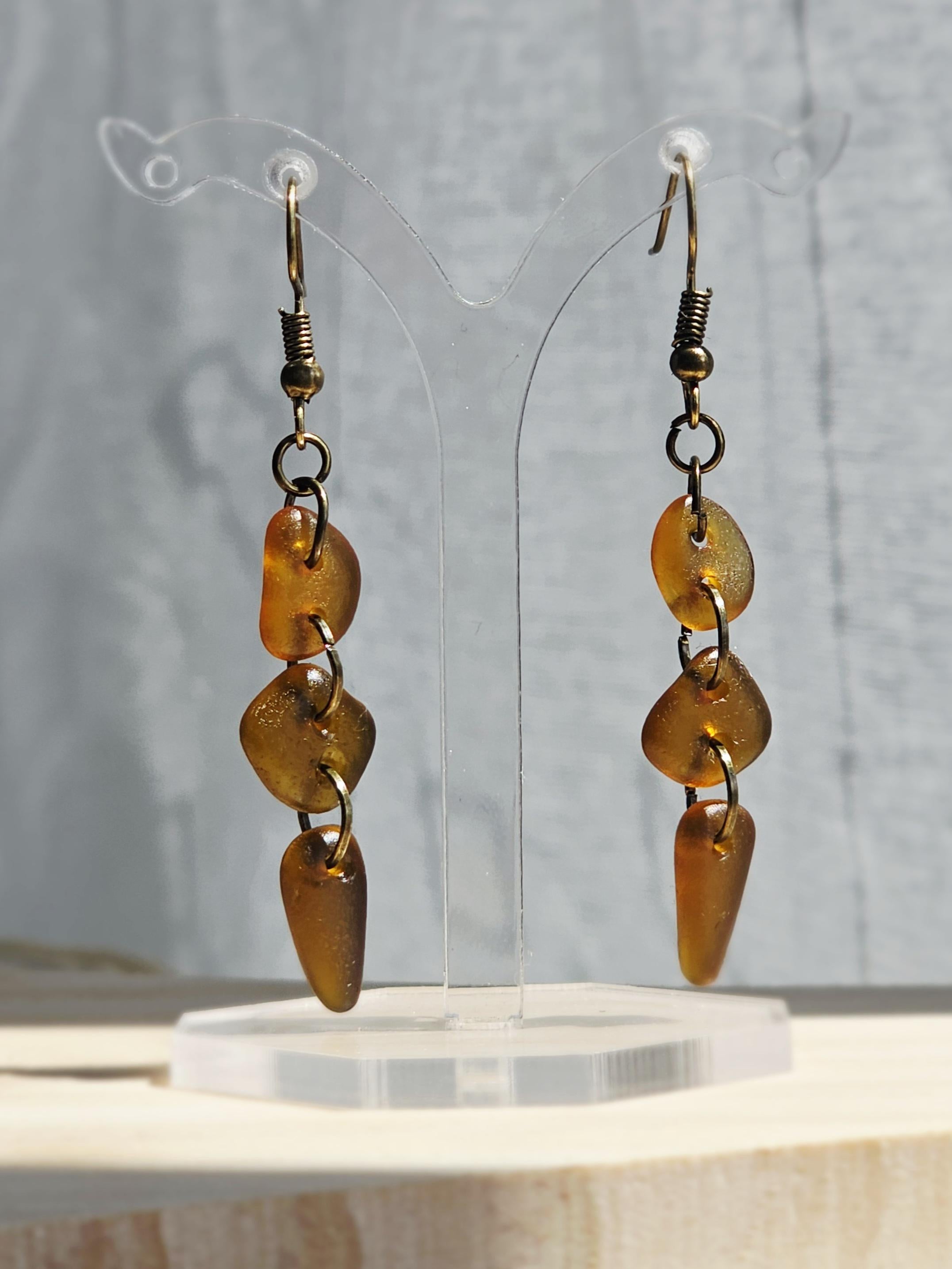 Handmade Amber Sea Glass Earrings – Genuine Beach Glass