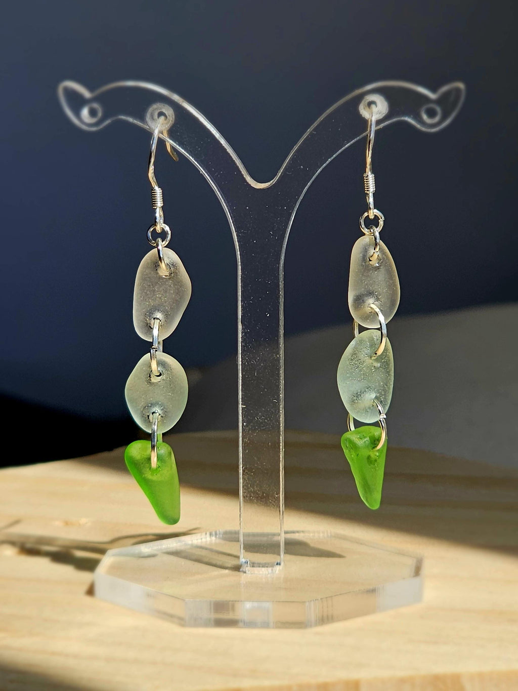 Sterling Silver Sea Glass Earrings | Green, Aqua & White Beach Glass