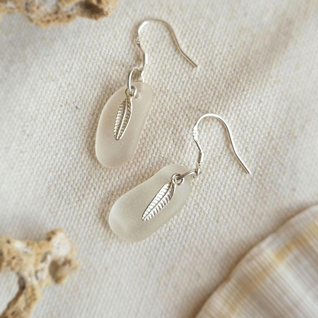 Sterling Silver Frosted White Sea Glass Earrings