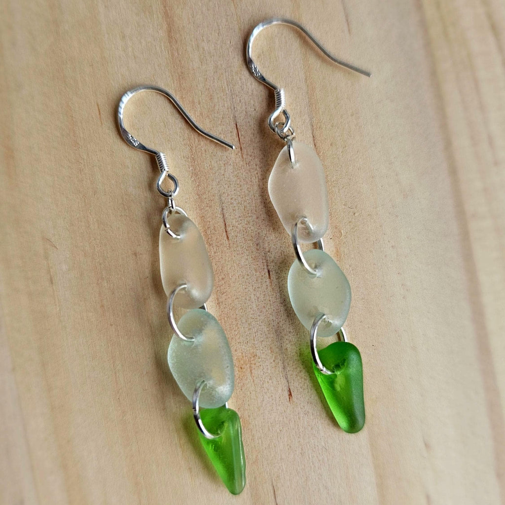 Sterling Silver Sea Glass Earrings | Green, Aqua & White Beach Glass