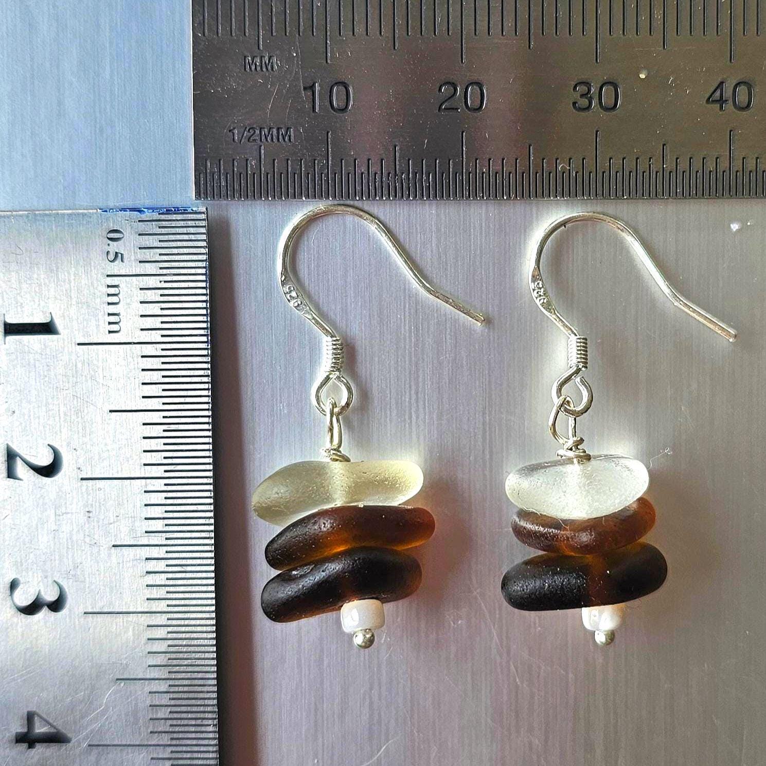 Sterling Silver Amber Ombre Sea Glass Drop Earrings