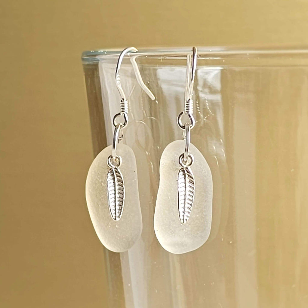 Sterling Silver Frosted White Sea Glass Earrings