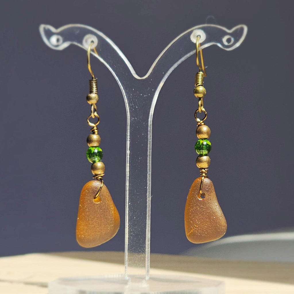 Handmade Amber Sea Glass Dangle Earrings