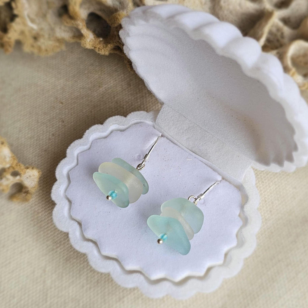 Sterling Silver Aqua & Clear Sea Glass Earrings