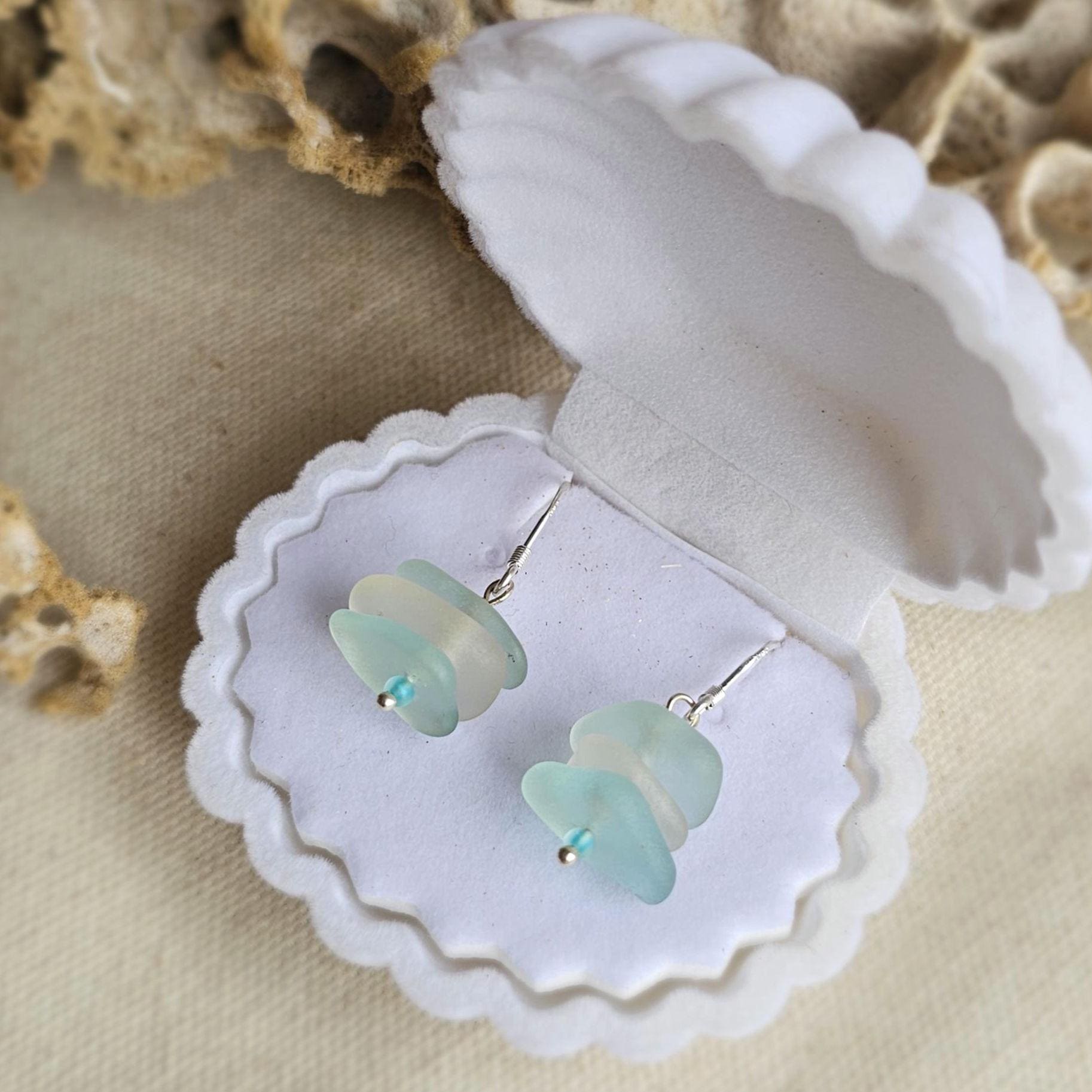 Sterling Silver Aqua & Clear Sea Glass Earrings