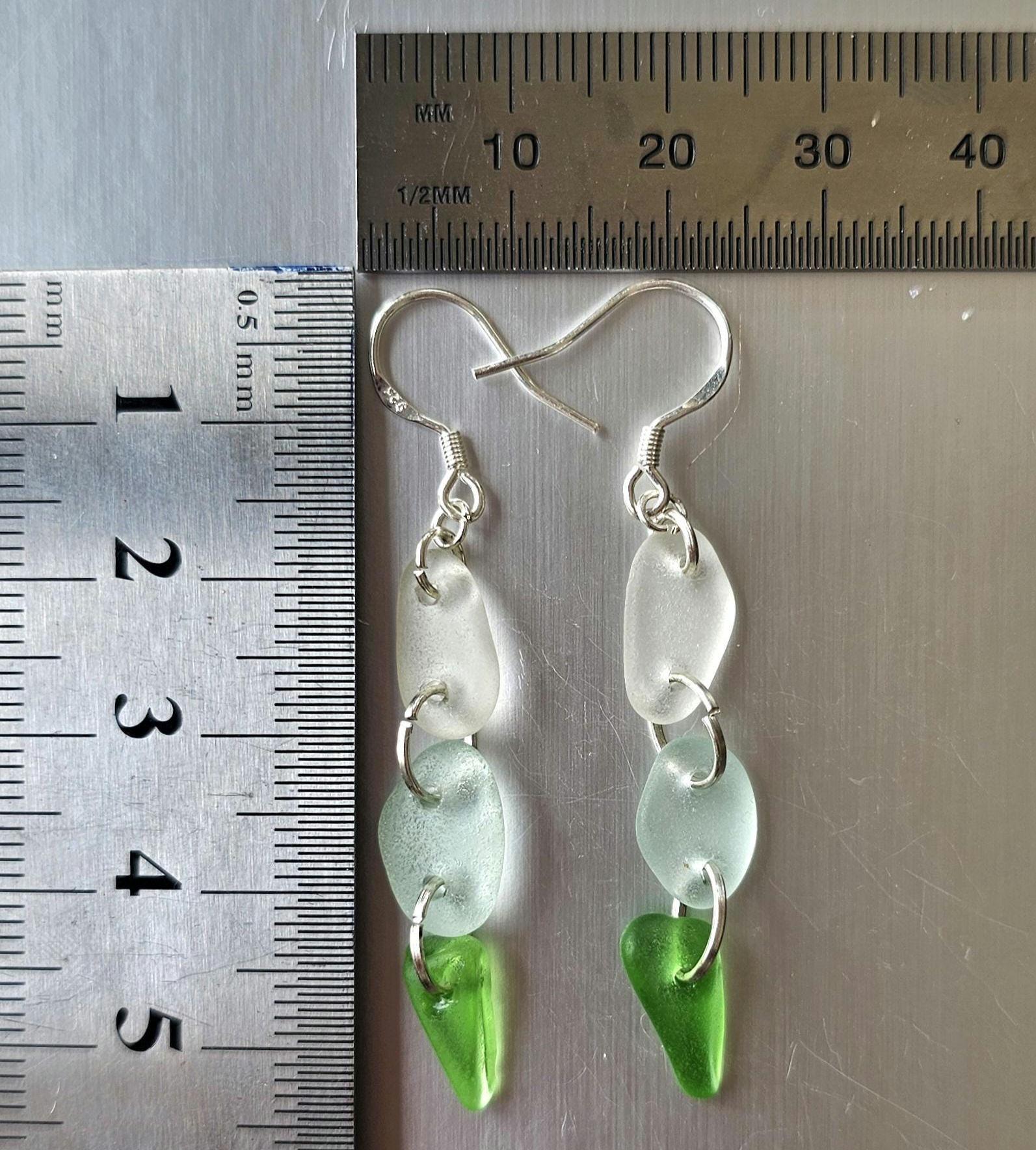 Sterling Silver Sea Glass Earrings | Green, Aqua & White Beach Glass