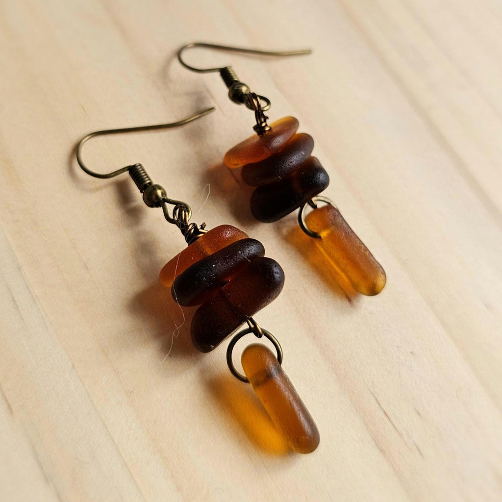 Handmade Ombre Amber Sea Glass Dangle Earrings
