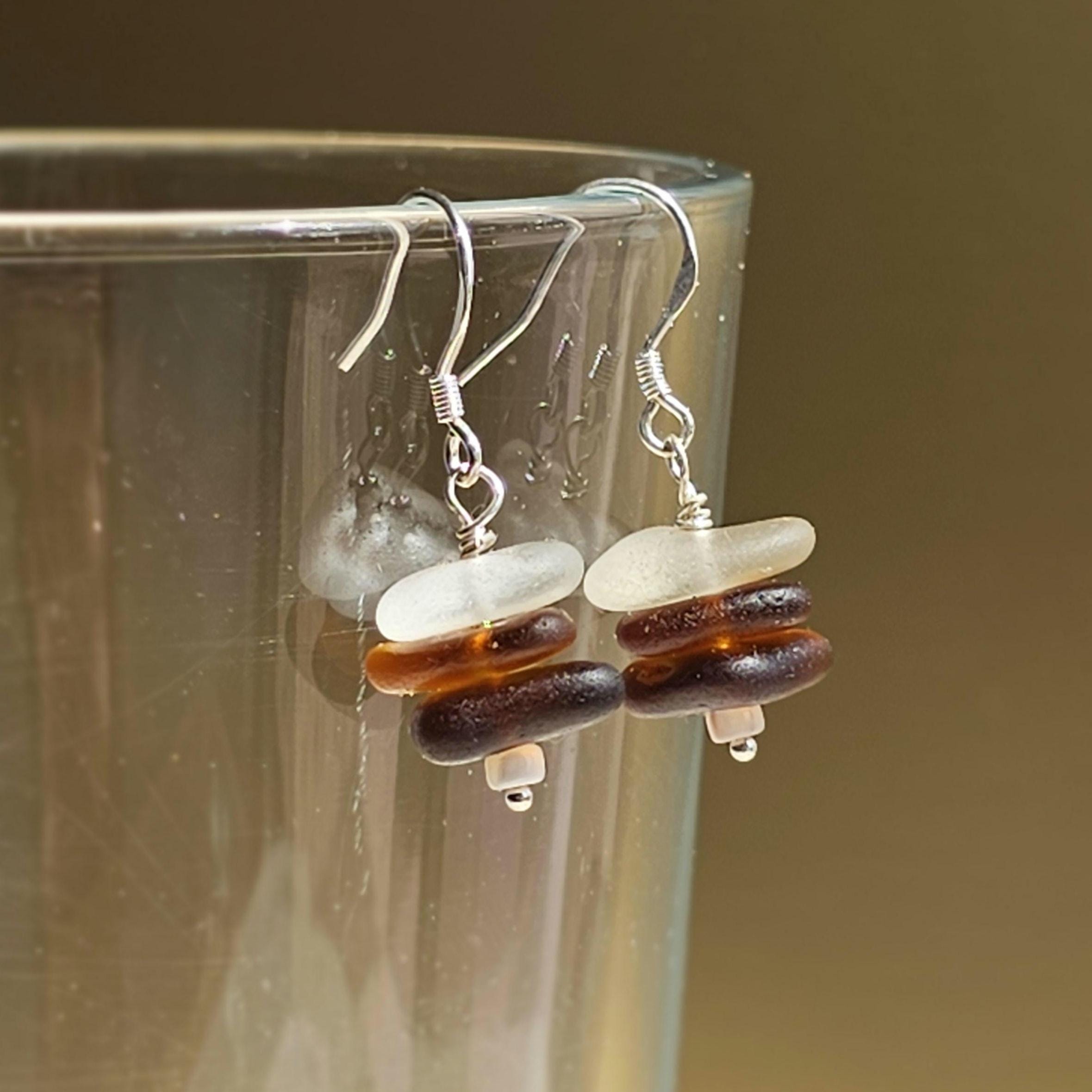 Sterling Silver Amber Ombre Sea Glass Drop Earrings