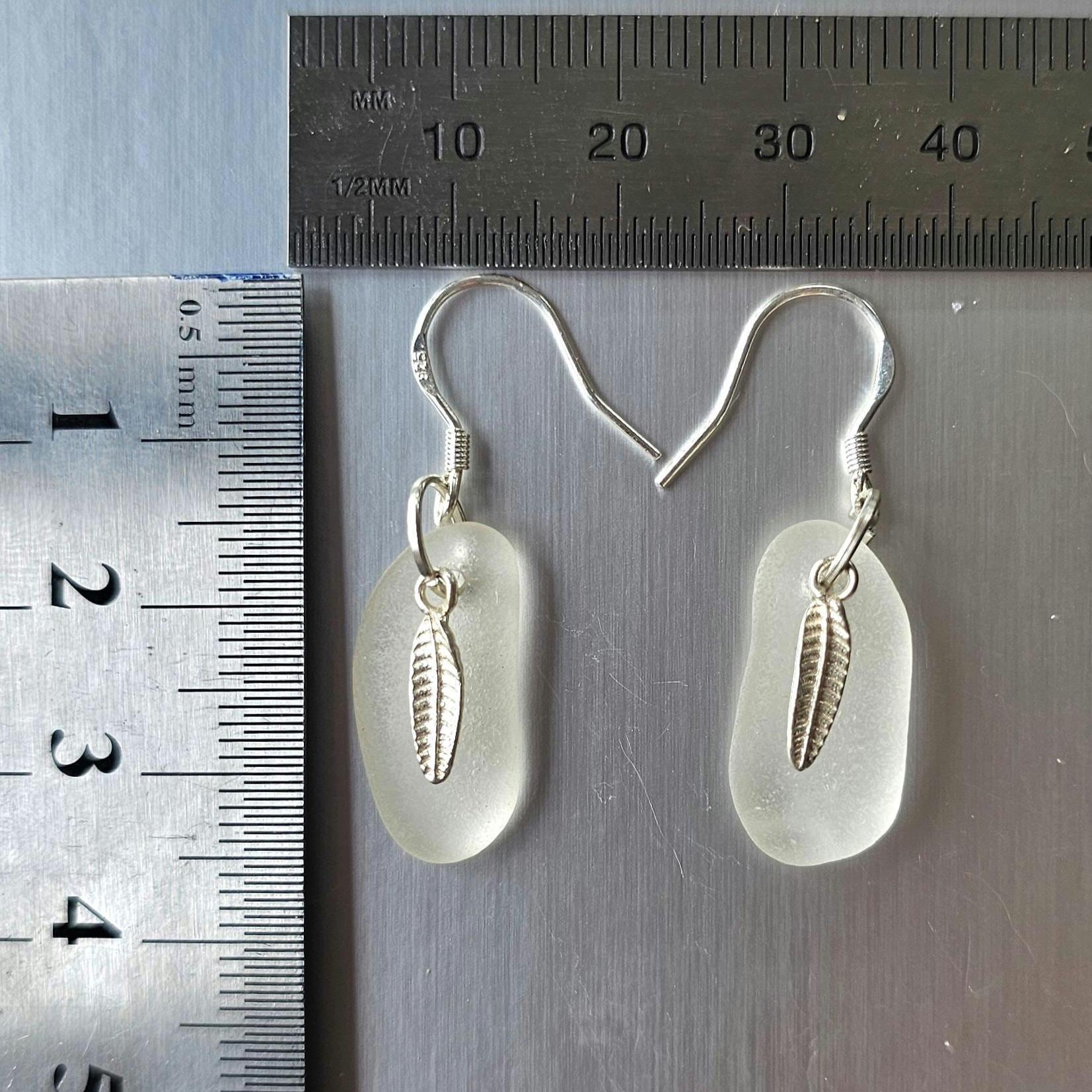 Sterling Silver Frosted White Sea Glass Earrings