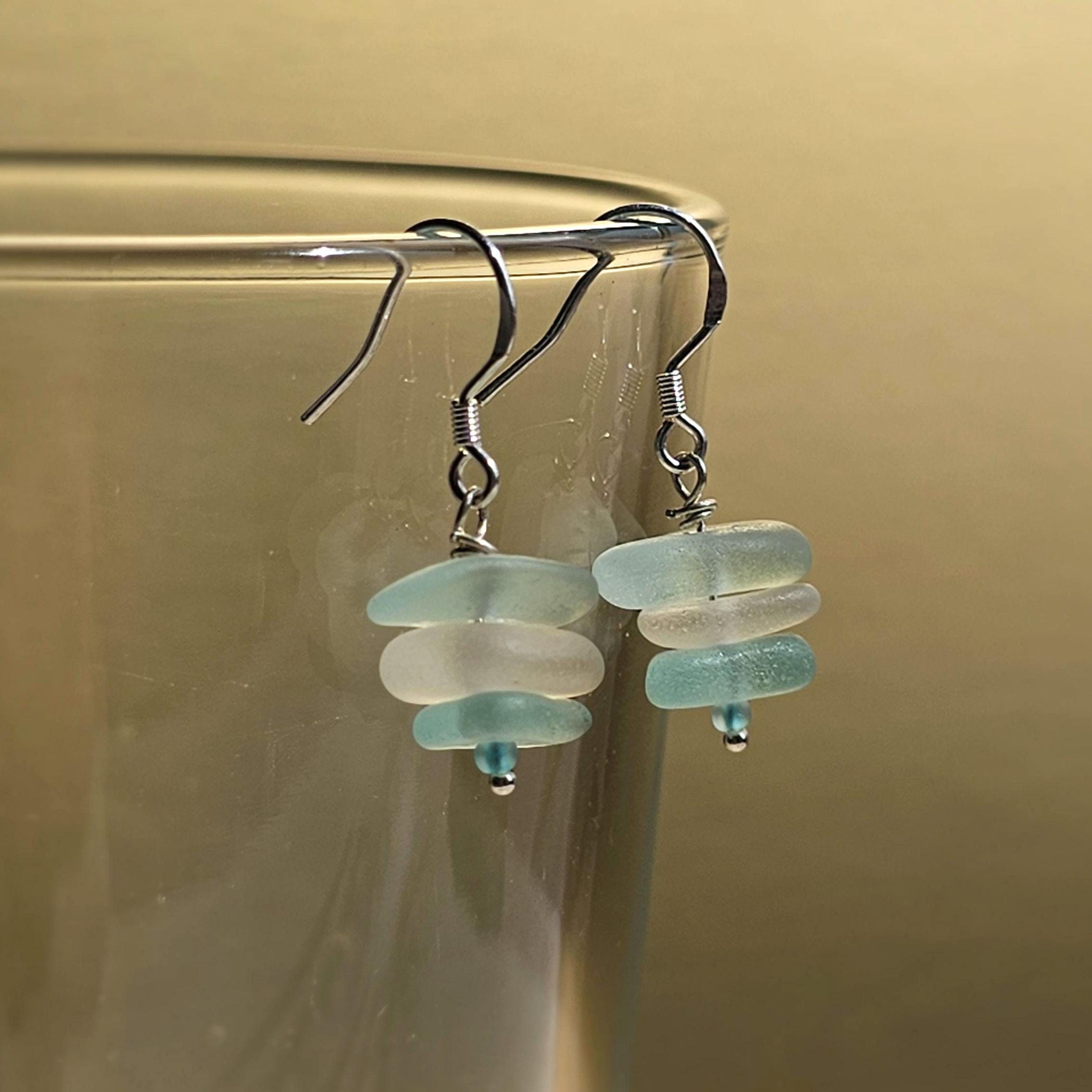 Sterling Silver Aqua & Clear Sea Glass Earrings