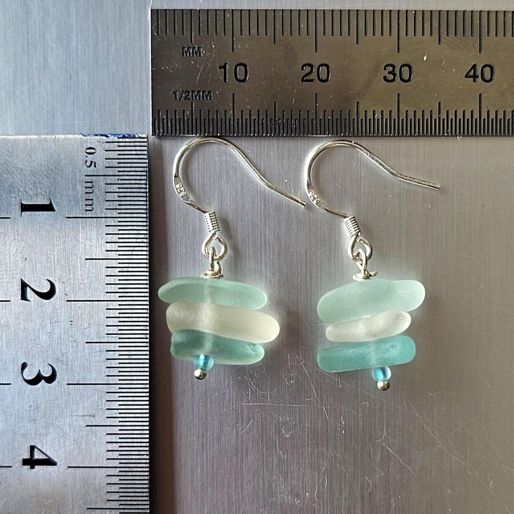 Sterling Silver Aqua & Clear Sea Glass Earrings