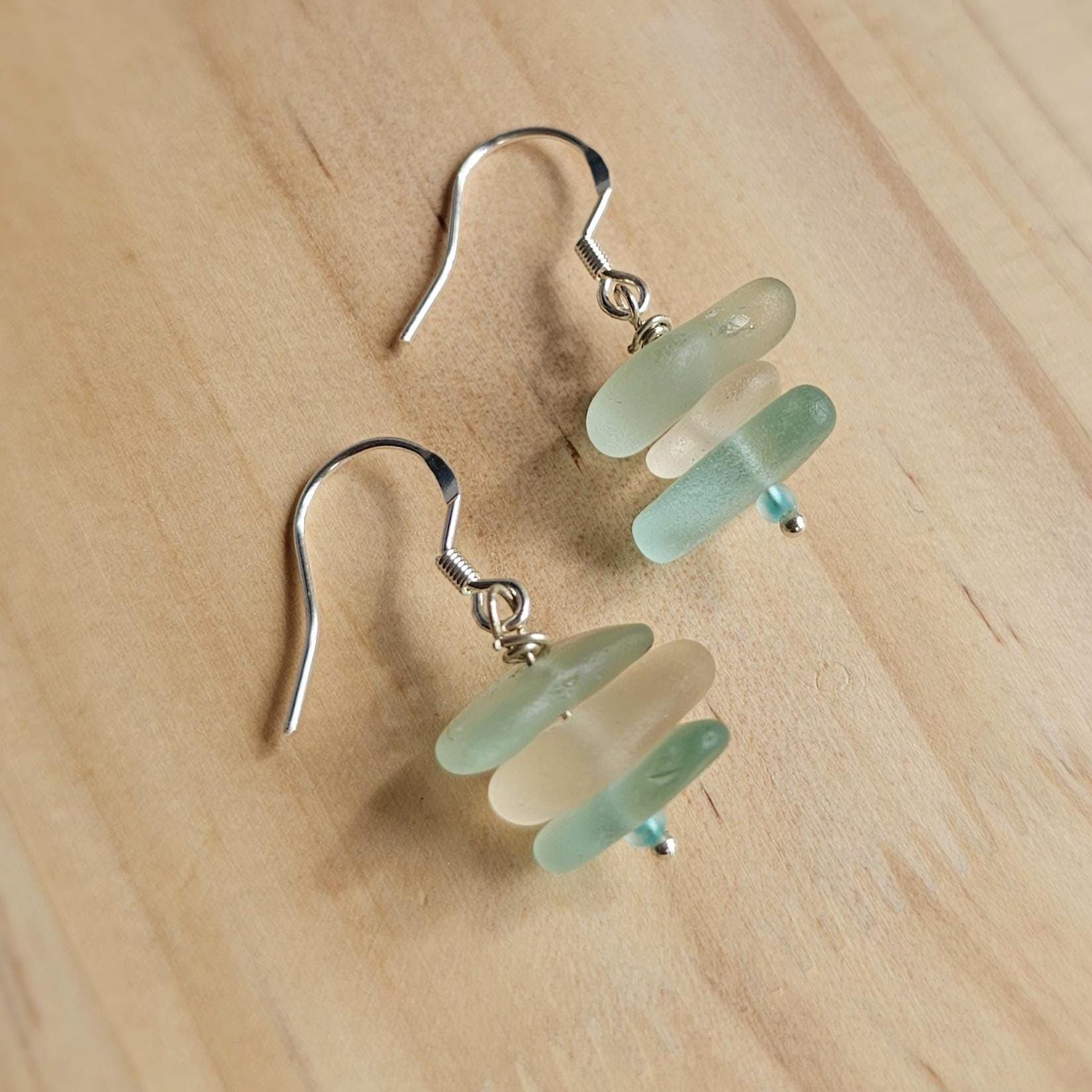 Sterling Silver Aqua & Clear Sea Glass Earrings