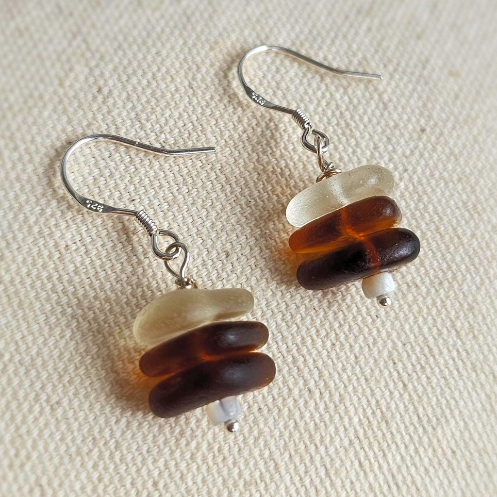 Sterling Silver Amber Ombre Sea Glass Drop Earrings