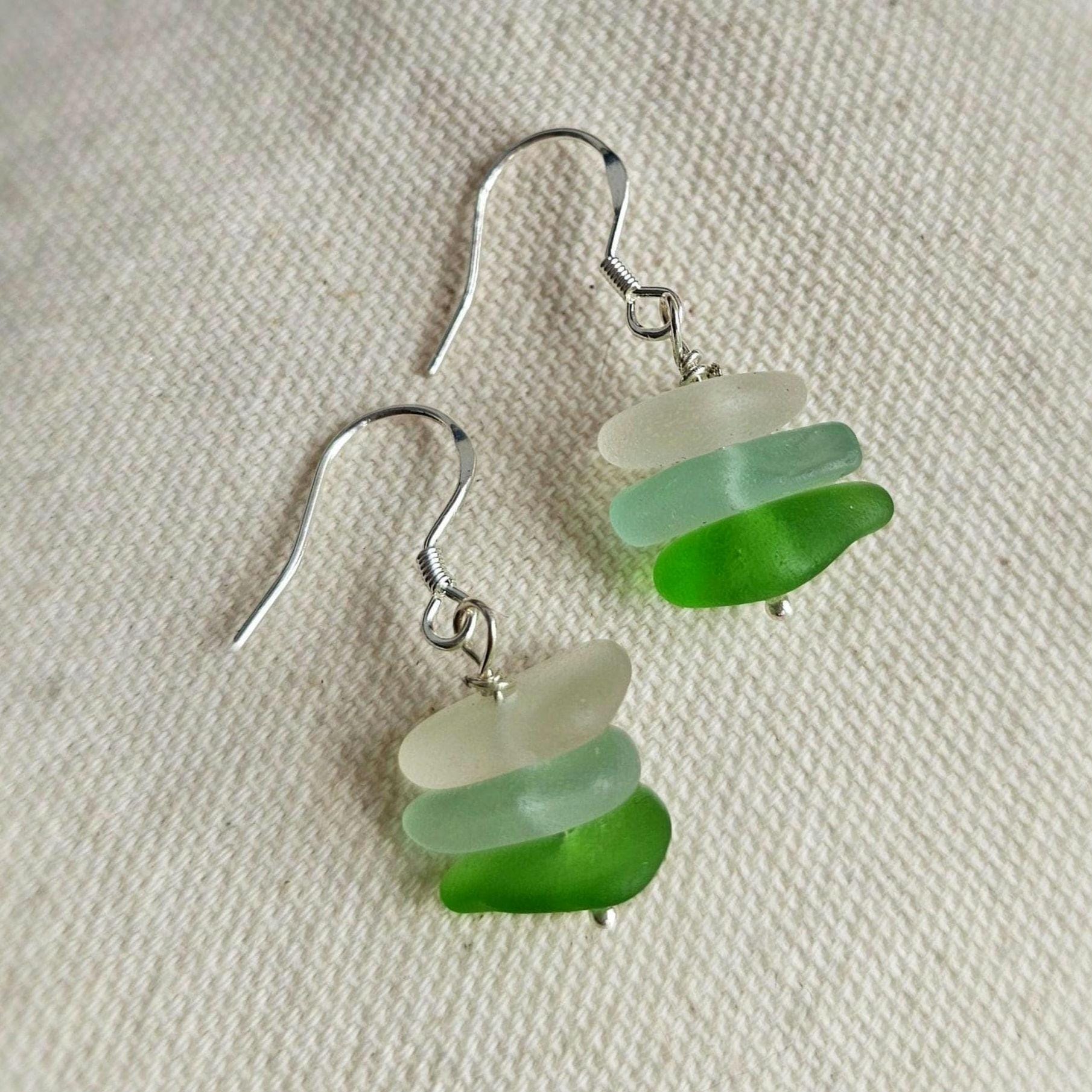 Sterling Silver Sea Glass Earrings | Green, Aqua & White Beach Glass