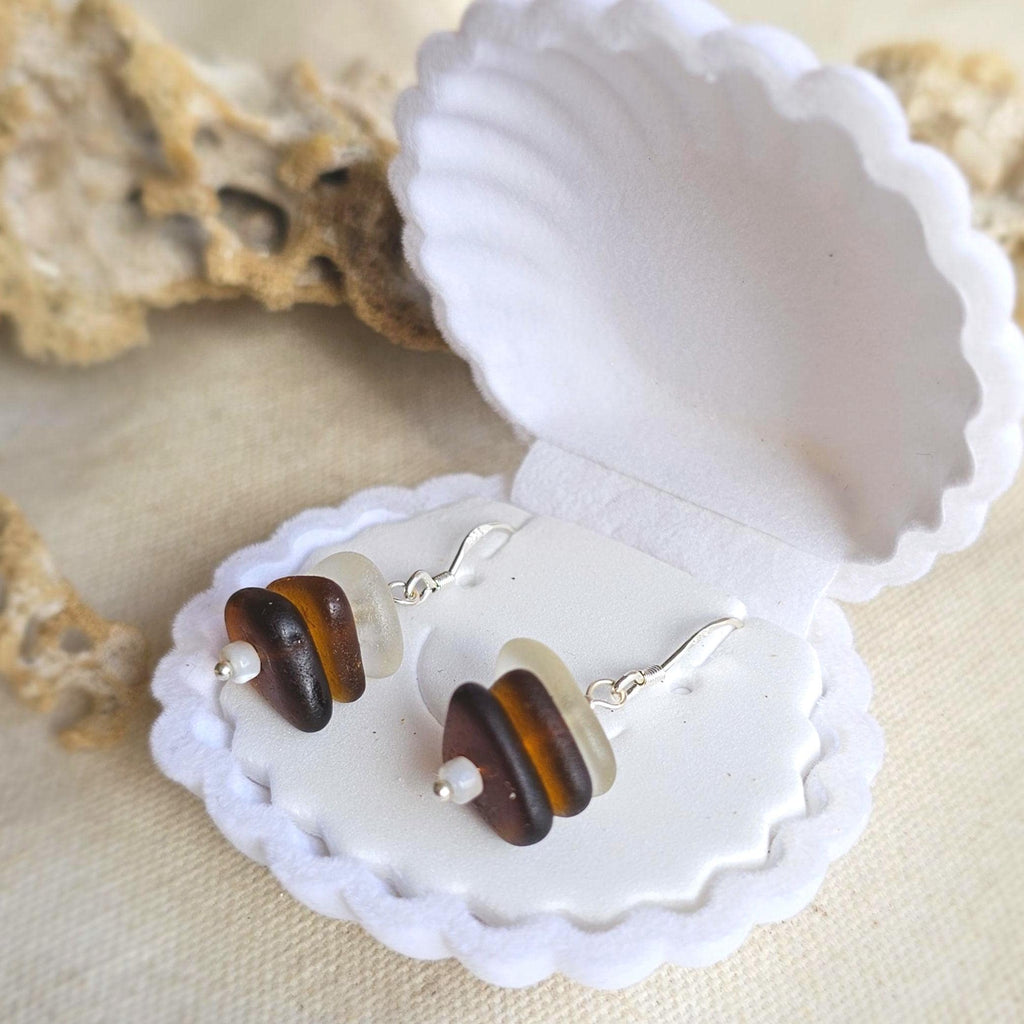 Sterling Silver Amber Ombre Sea Glass Drop Earrings
