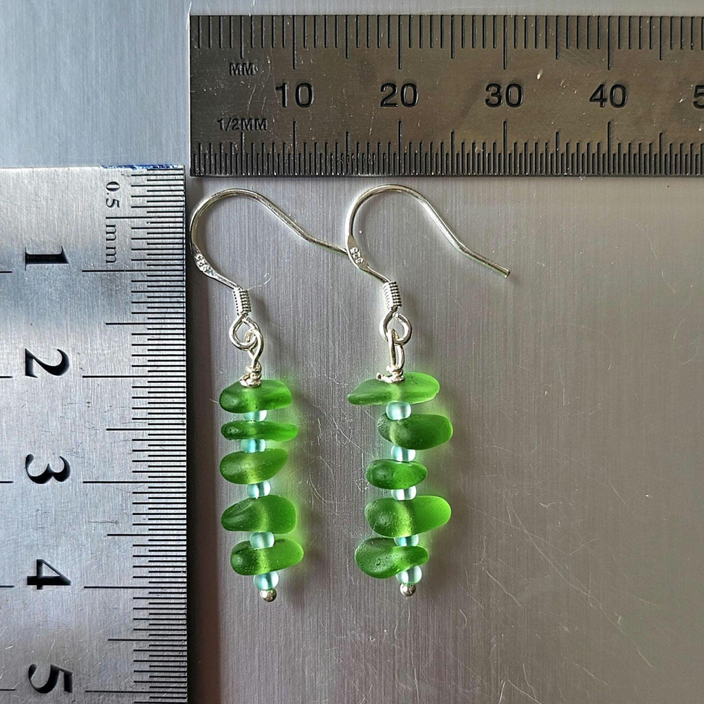 Sterling Silver Vibrant Green Sea Glass Earrings