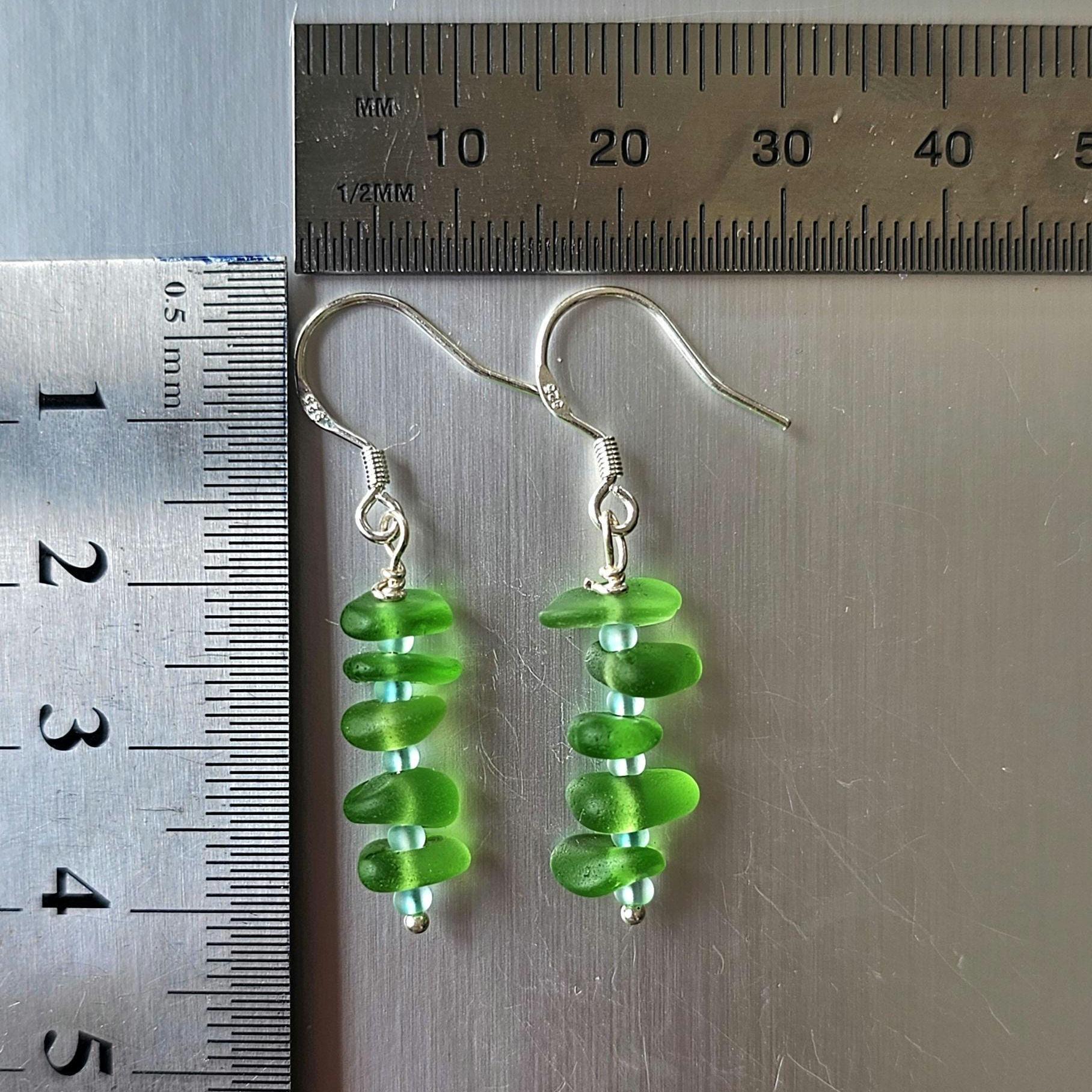 Sterling Silver Vibrant Green Sea Glass Earrings