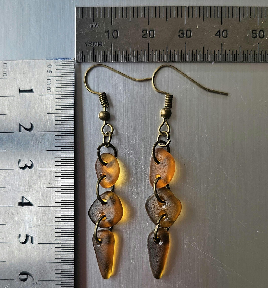 Handmade Amber Sea Glass Earrings – Genuine Beach Glass