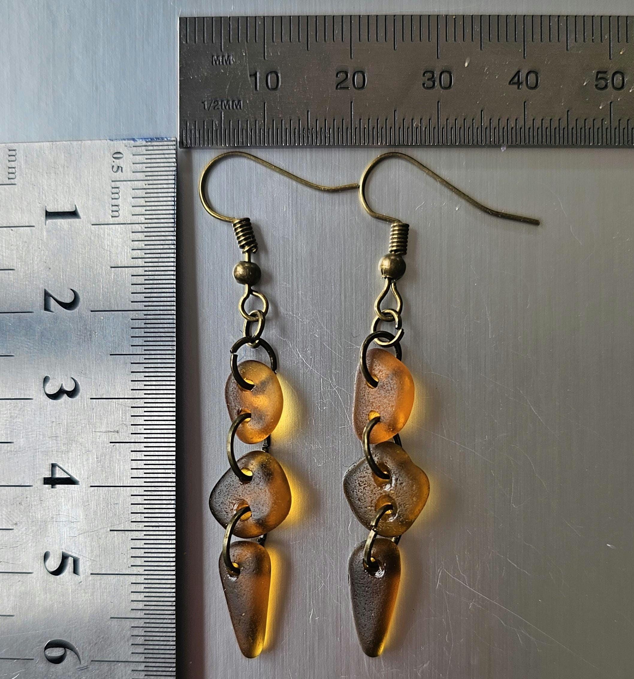 Handmade Amber Sea Glass Earrings – Genuine Beach Glass
