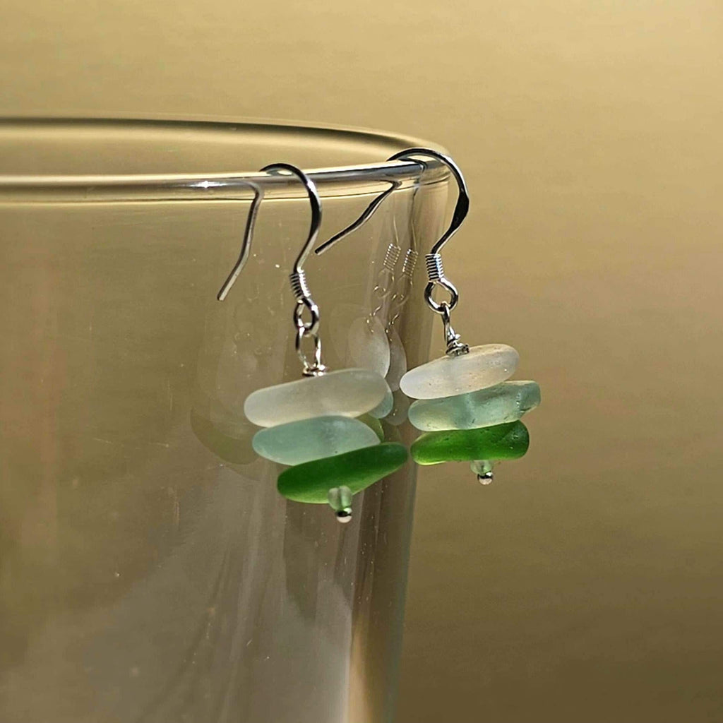Sterling Silver Sea Glass Earrings | Green, Aqua & White Beach Glass
