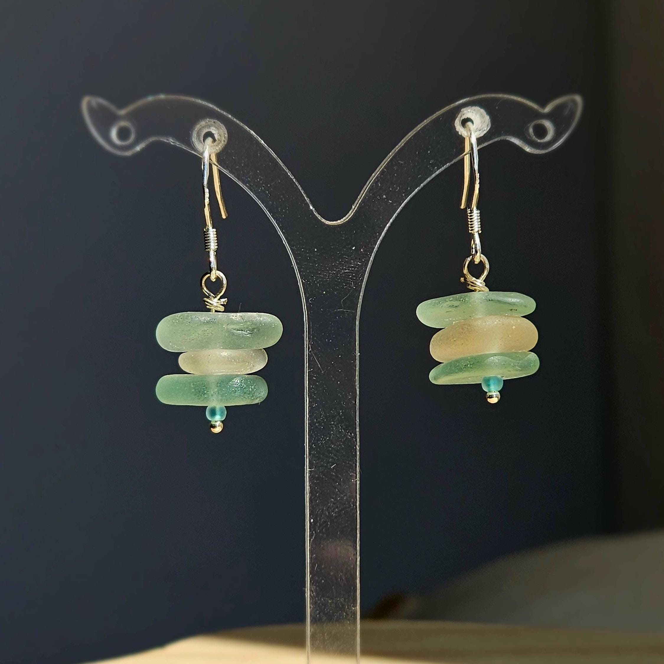 Sterling Silver Aqua & Clear Sea Glass Earrings