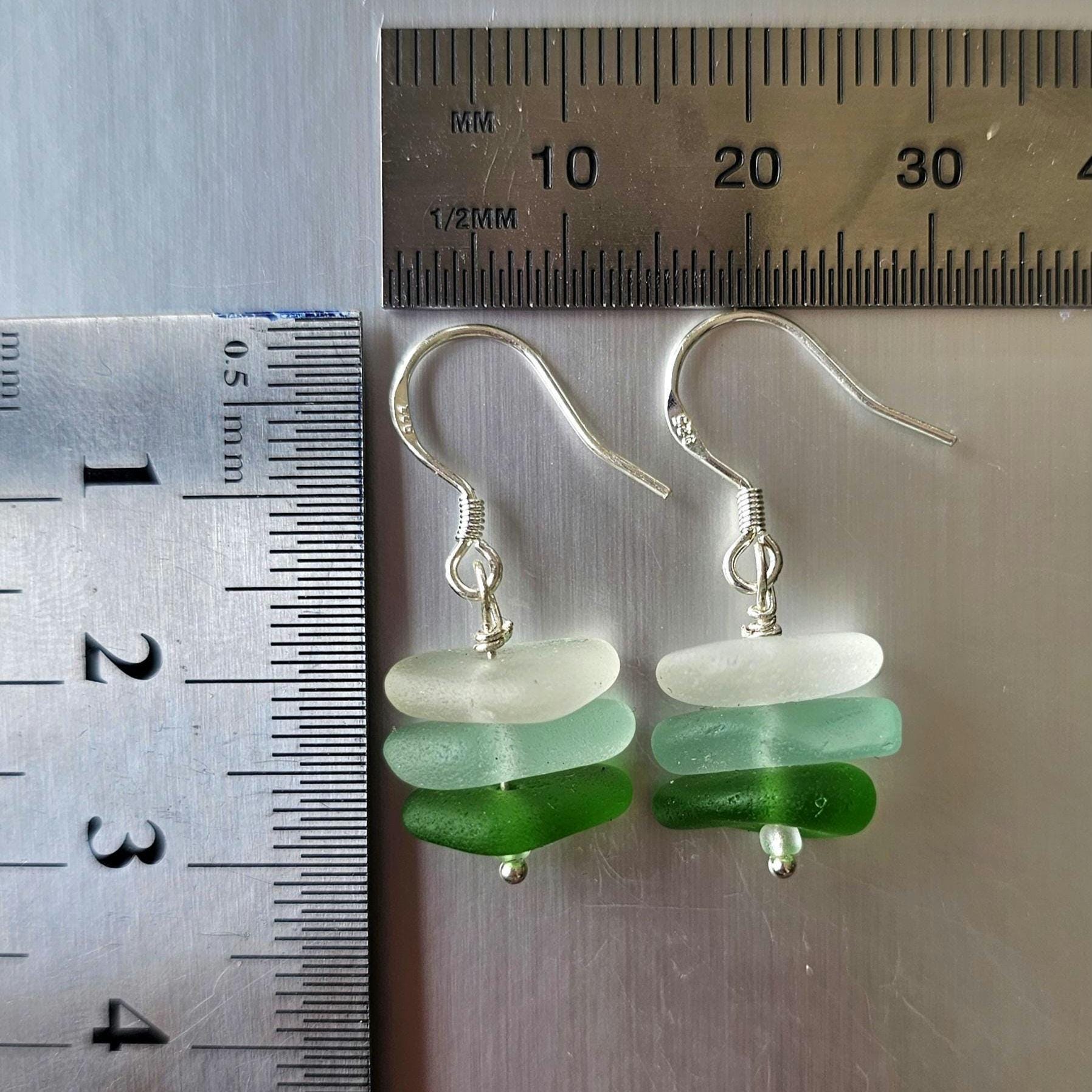 Sterling Silver Sea Glass Earrings | Green, Aqua & White Beach Glass