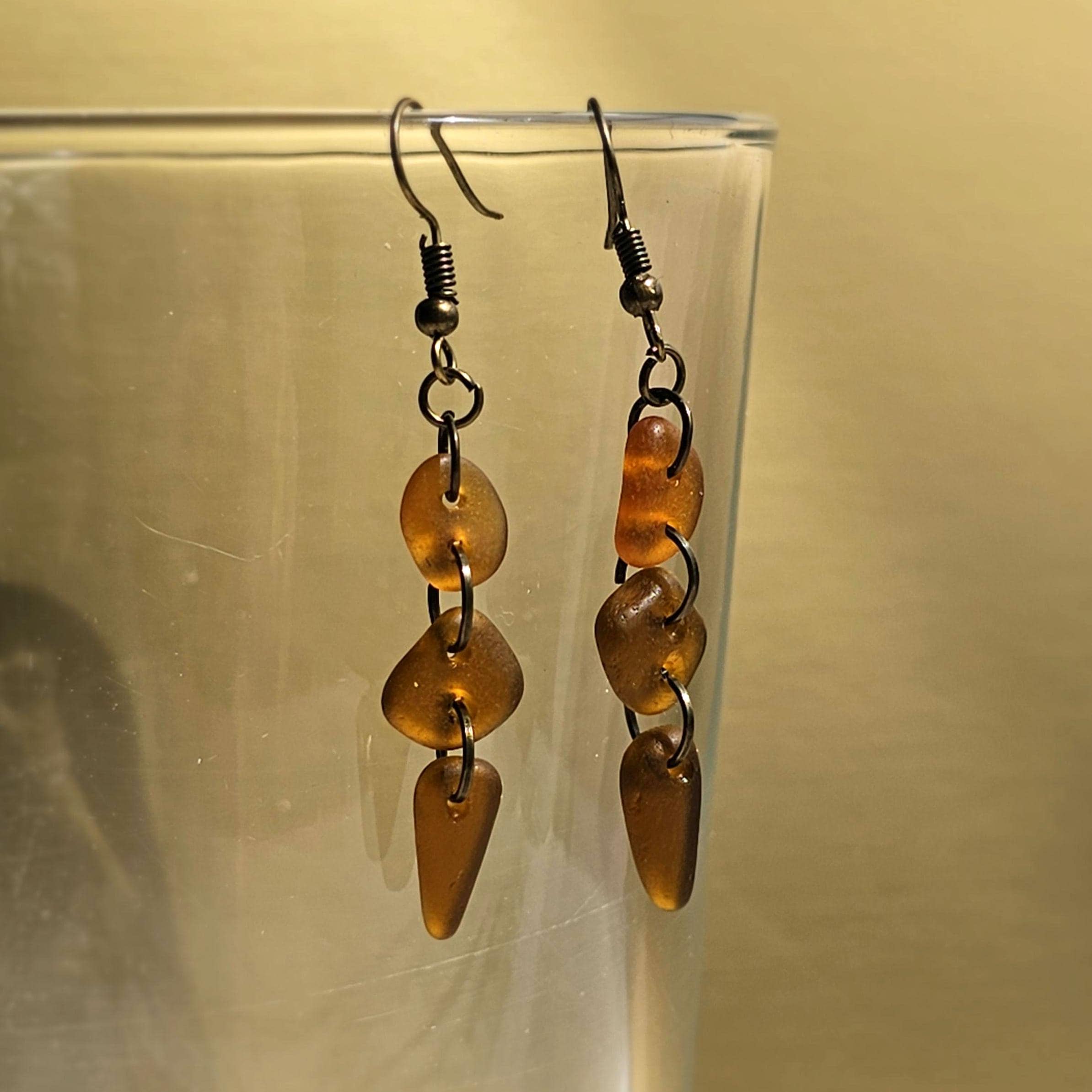 Handmade Amber Sea Glass Earrings – Genuine Beach Glass