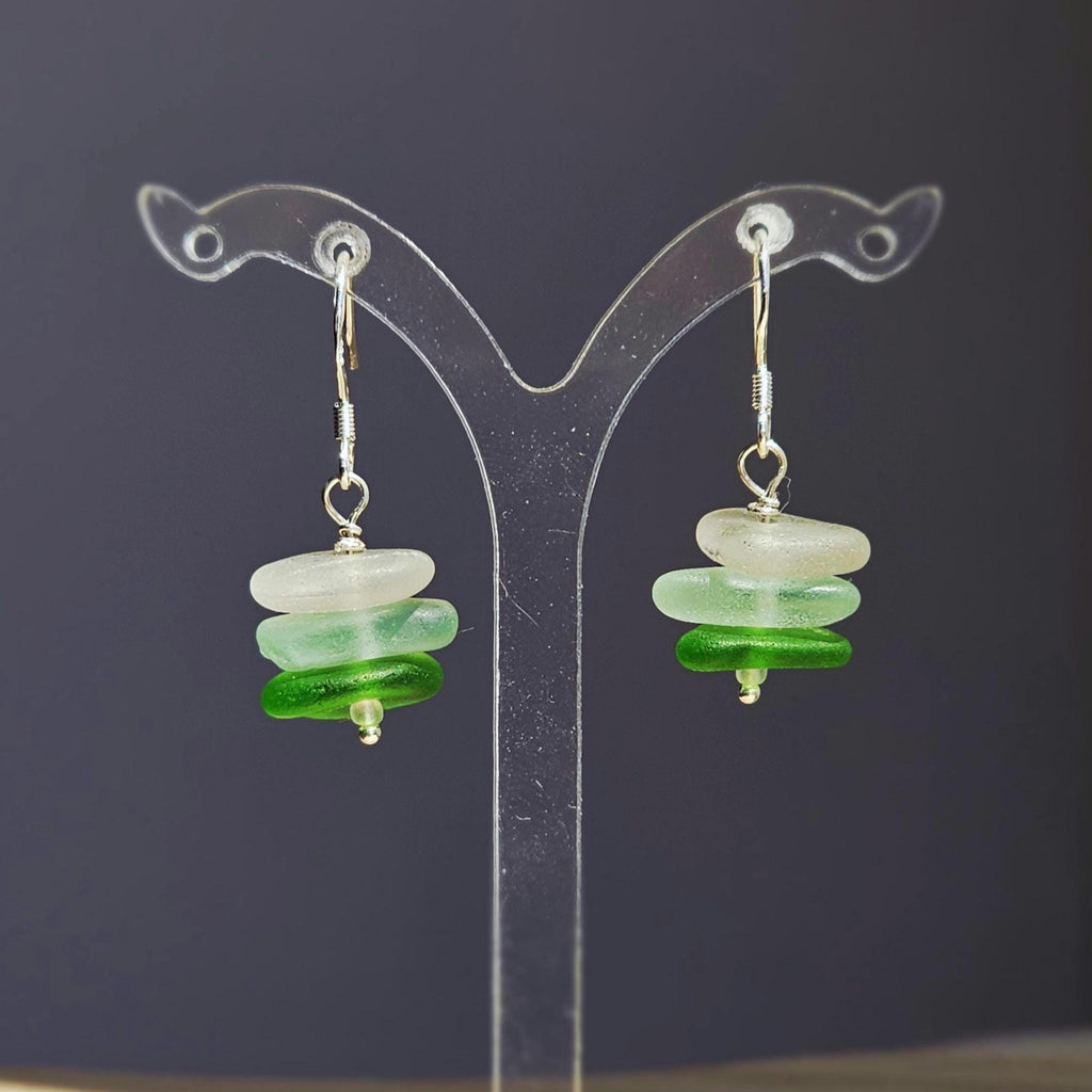 Sterling Silver Sea Glass Earrings | Green, Aqua & White Beach Glass