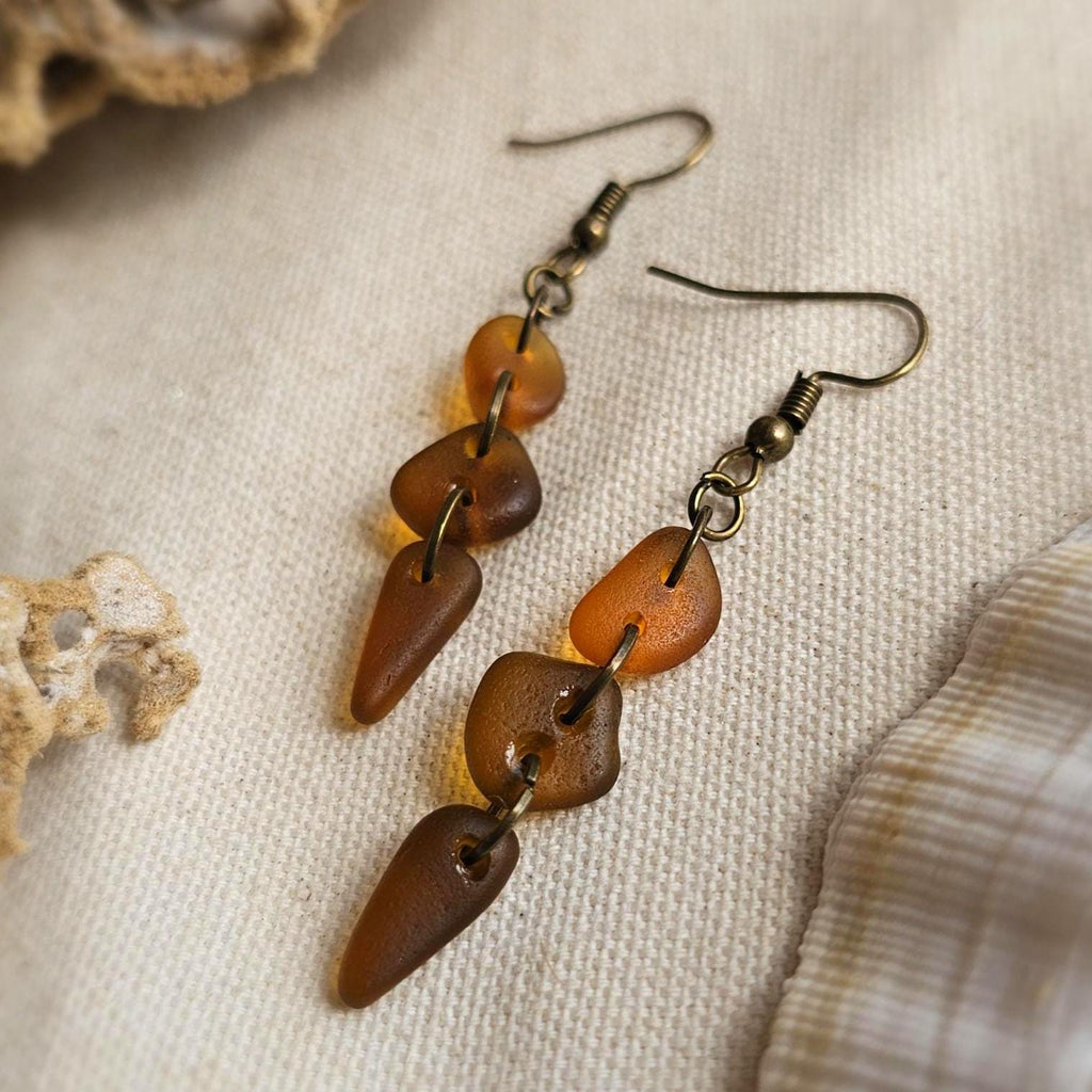 Handmade Amber Sea Glass Earrings – Genuine Beach Glass