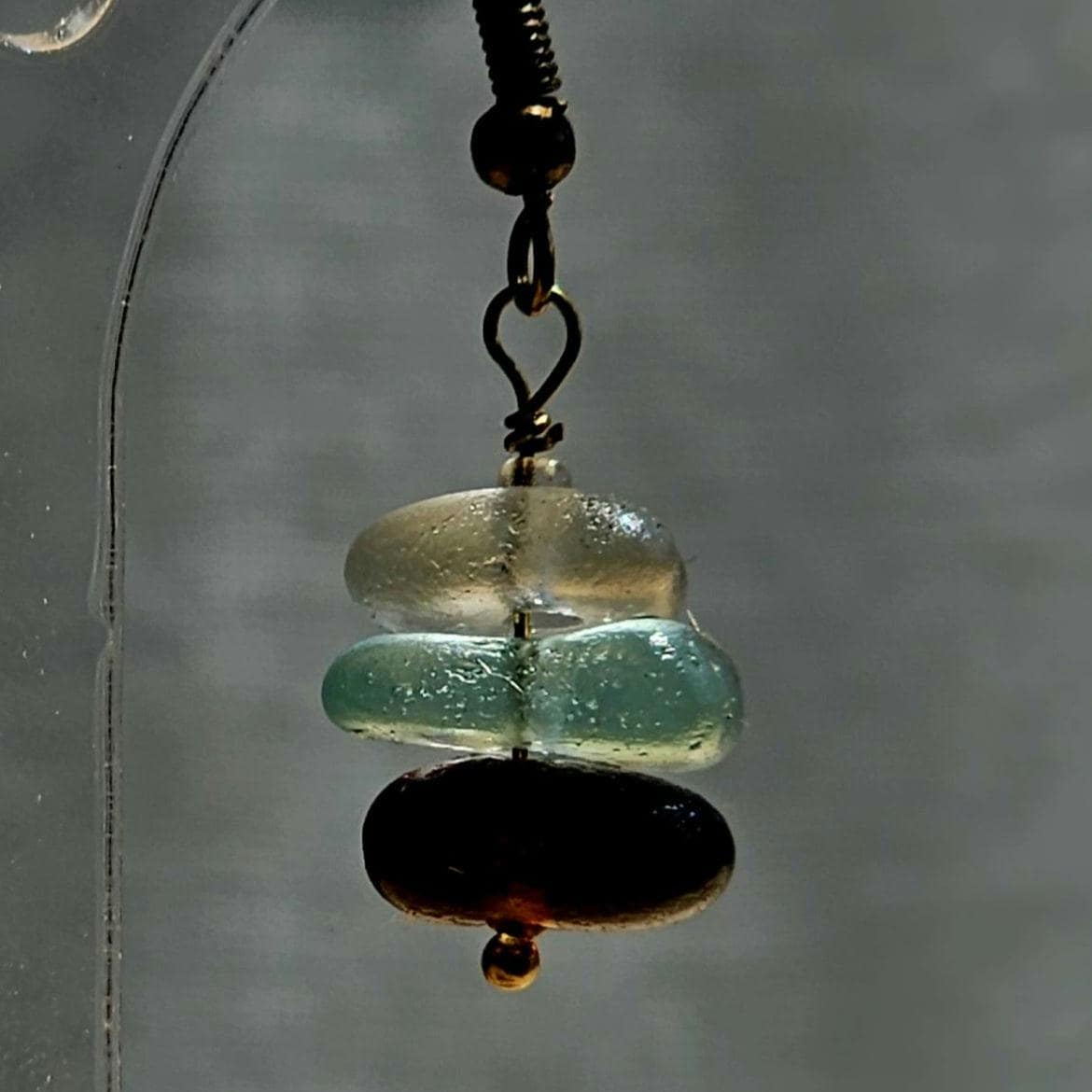 Sea Glass Earrings | White, Aqua and Dark Brown Beach Glass