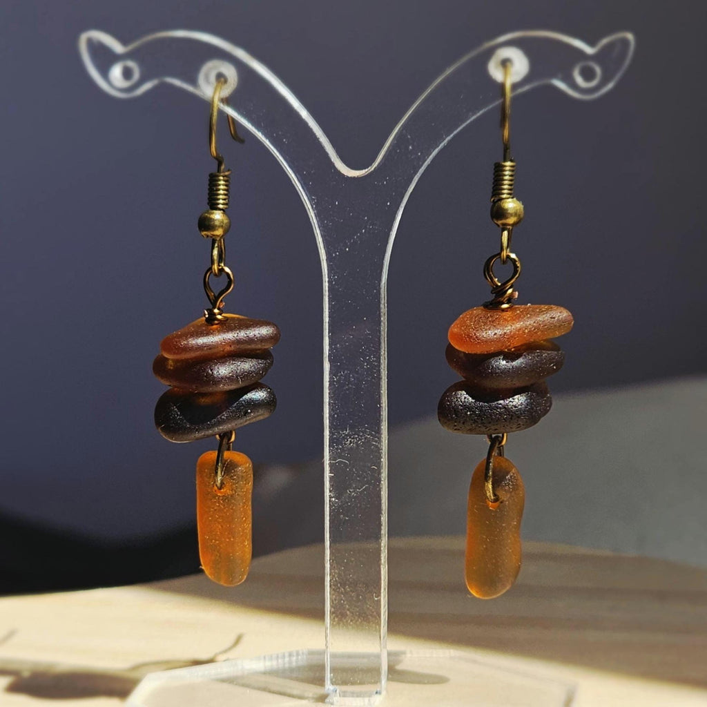Handmade Ombre Amber Sea Glass Dangle Earrings