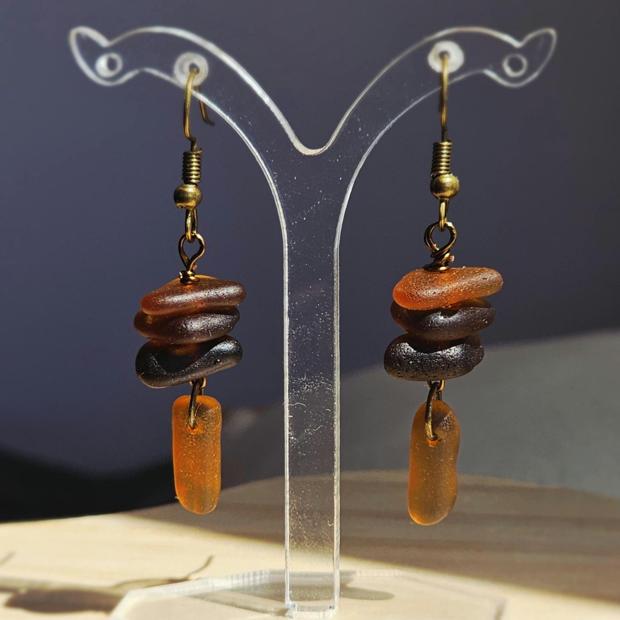 Handmade Ombre Amber Sea Glass Dangle Earrings