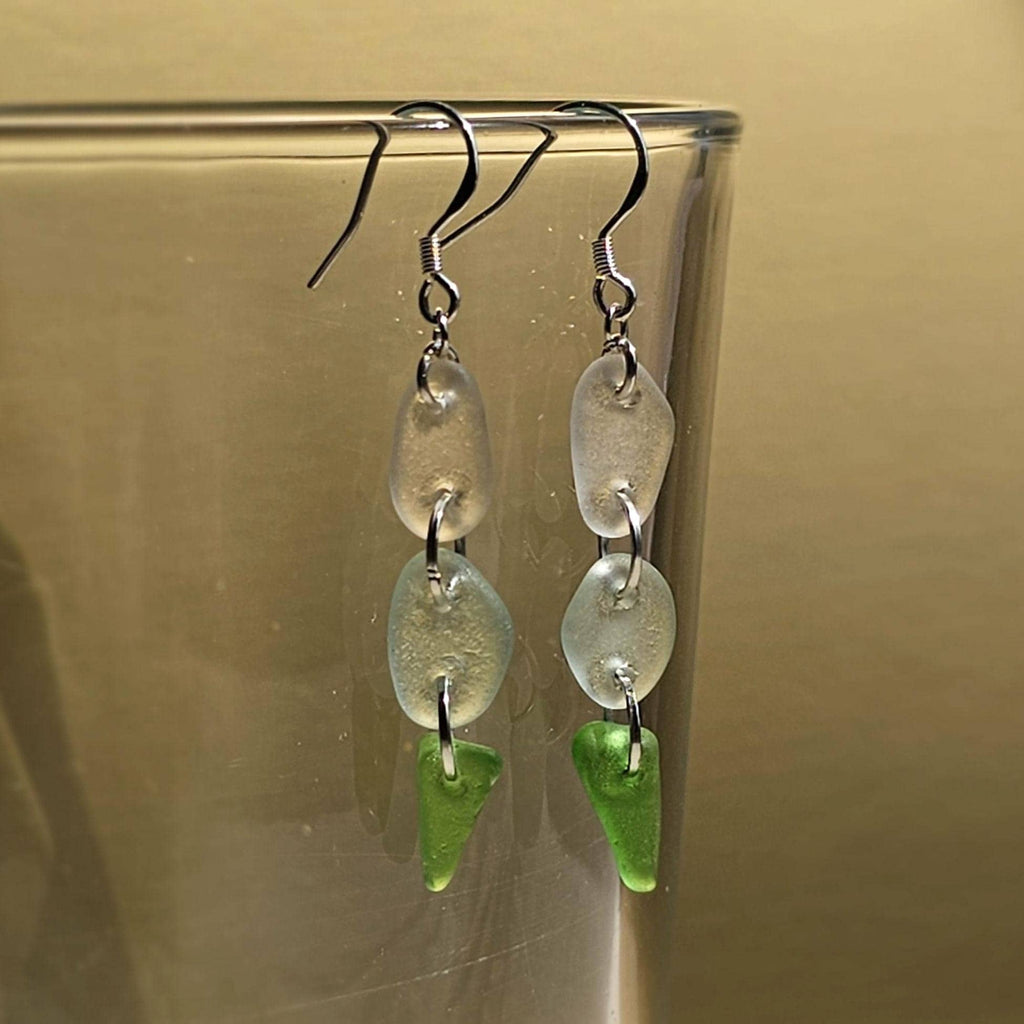 Sterling Silver Sea Glass Earrings | Green, Aqua & White Beach Glass